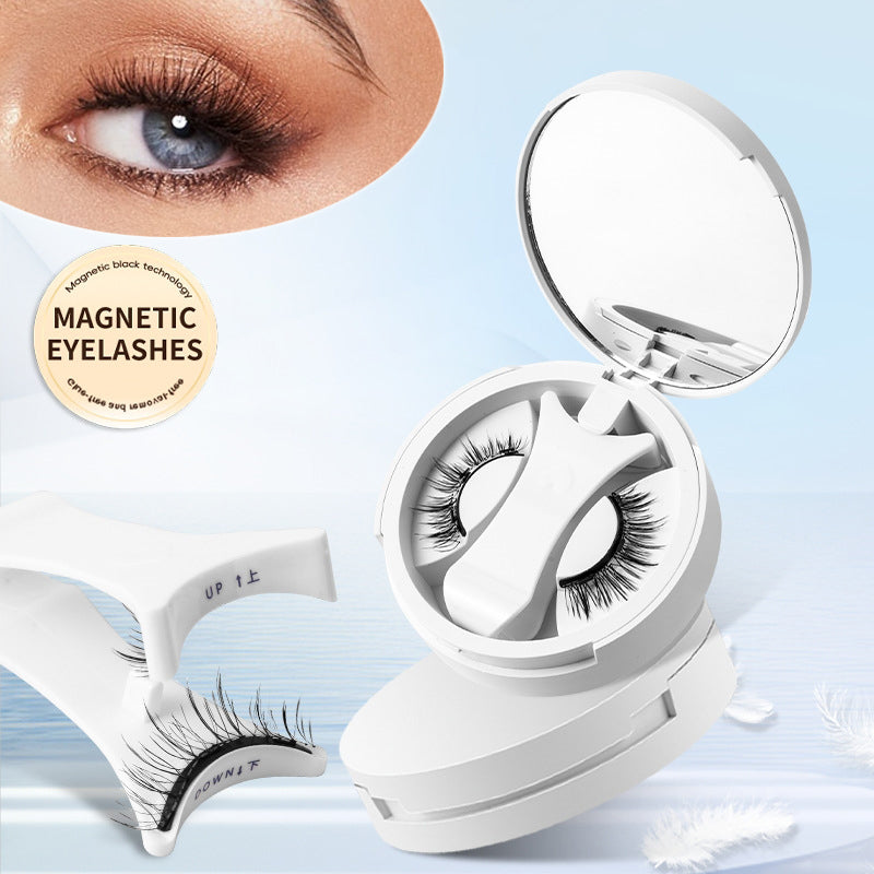 magnetic false eyelashes with storage box presentadas en un estuche blanco con espejo y aplicador para fácil uso.