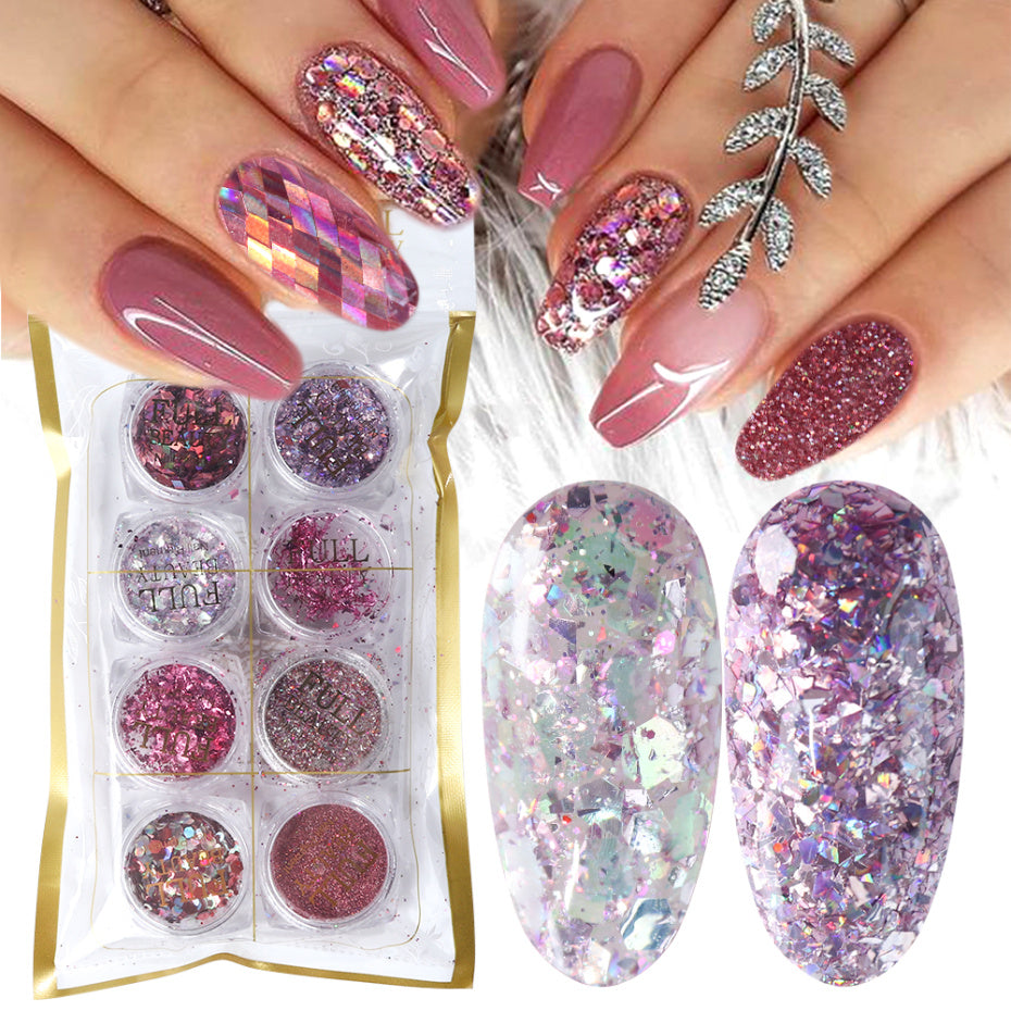 8 Box Mix Glitter Nail Art Powder 