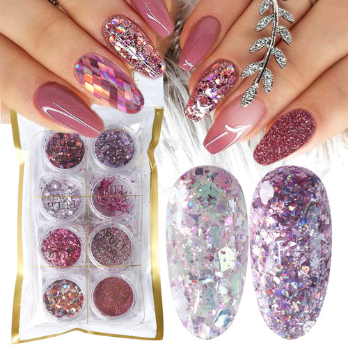 8 Box Mix Glitter Nail Art Powder 